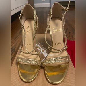 Christian Louboutin Gwynitta Gold Strappy Evening Sandals